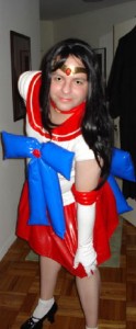 Shok dressed as a PVC version of the anime character Sailor Mars
